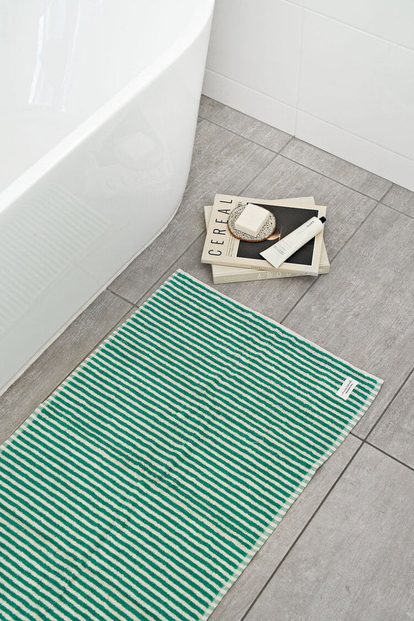 Turkish Cotton Bath Mat - Green Stripes