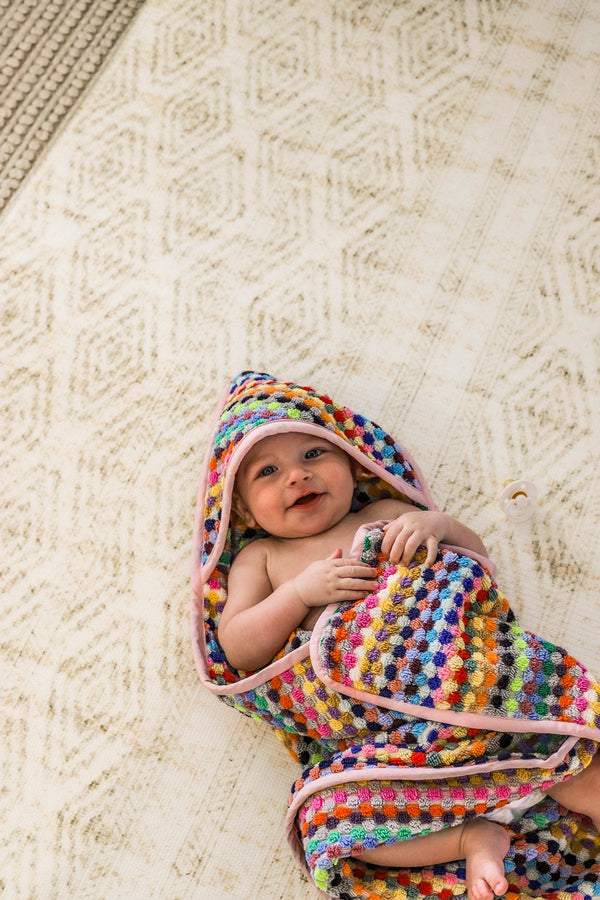 Pompom Turkish Cotton Hooded Baby Towel - Candy